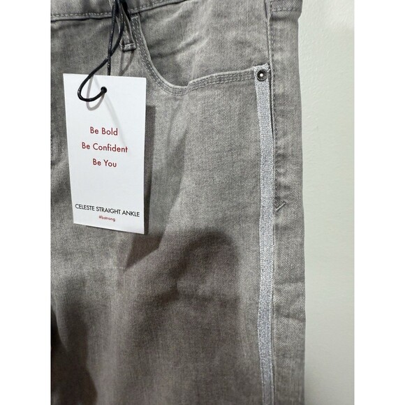 Skinnygirl Celeste Straight Ankle Raw Hem Jeans Gray Glitter Stripe Size 30/10 - Picture 6 of 9